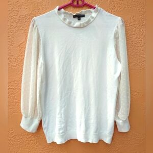 Adrianna Papel M T-Shirt Sheer Long Sleeves Raffle Round Neck
